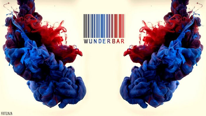 Wunderbar barcode with red and blue ink clouds