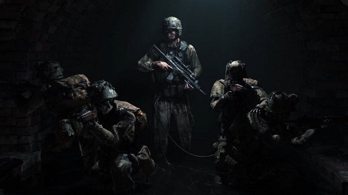 Soldiers in a dark tunnel