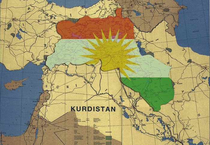 Kurdistan Map with Kurdish Flag Overlay