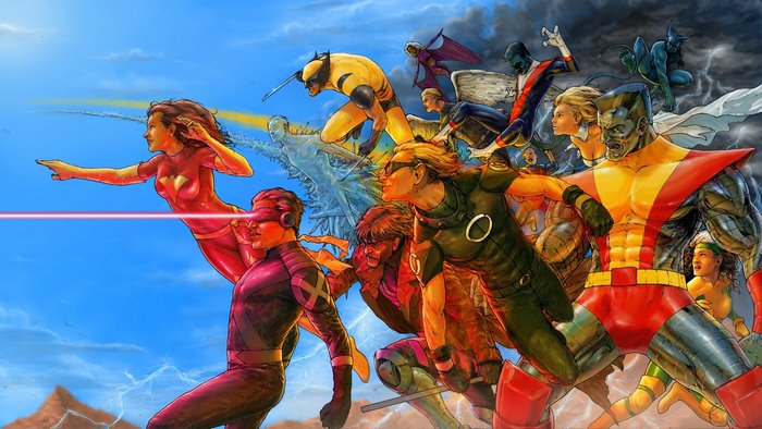 X-Men characters including Cyclops, Jean Grey, Wolverine, and Colossus