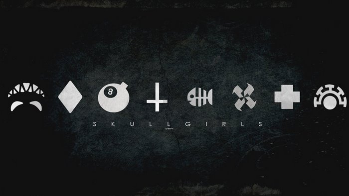 Skullgirls game icons on dark background