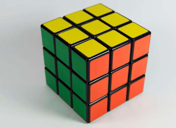 Rubik's Cube with yellow, green, and orange sides