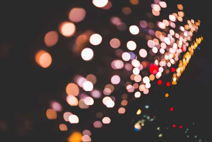 Abstract bokeh of city lights at night