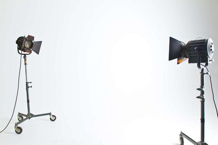 Studio lighting equipment on white background