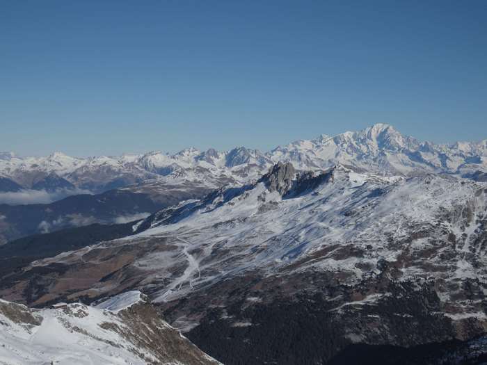 Aerial view of snow-capped mountains in winter
