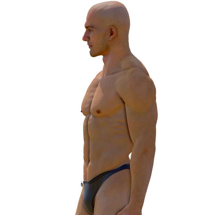 Bald muscular man in swimwear