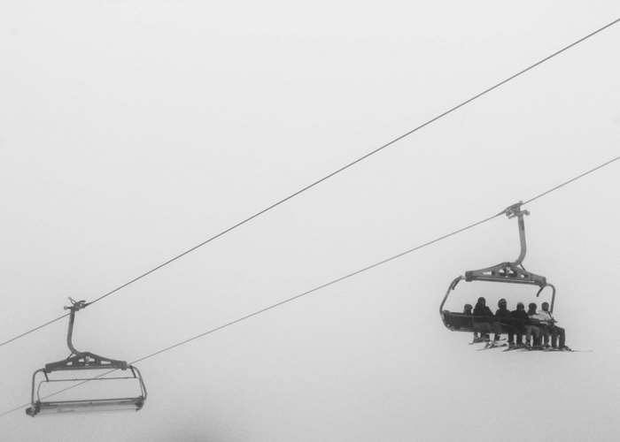 Ski lift with people in minimalist style