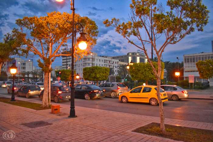 Street scene in Tunisia with taxi