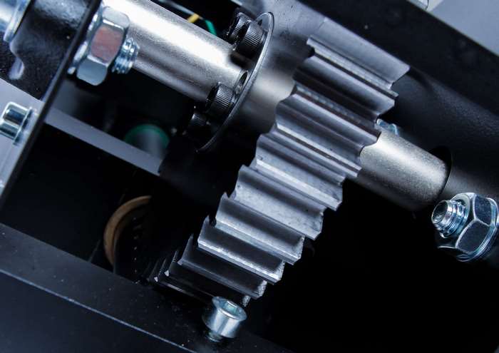 Close-up of interlocking gears and mechanical components