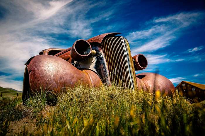 Rusted vintage American car in Bodie, California