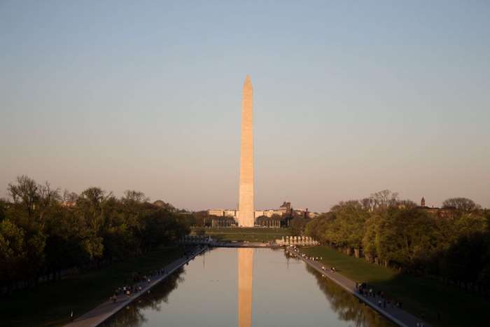 Washington Monument reflected in water