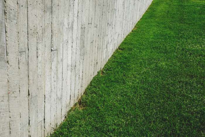 Concrete wall and green grass lawn