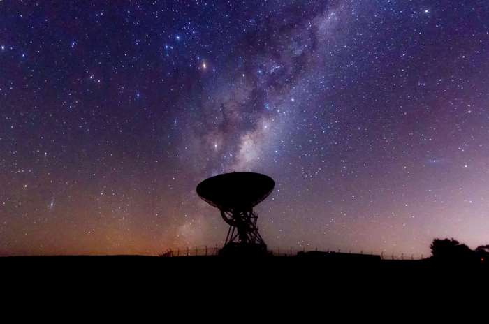 Satellite dish under the Milky Way in New Zealand