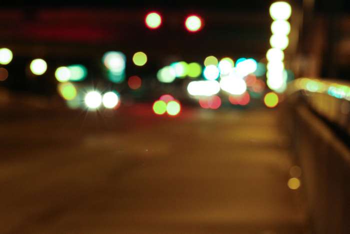 Defocused night lights with car lights