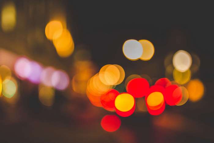 Blurred colorful bokeh lights at night