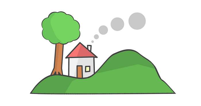Simple house on a hill with a tree