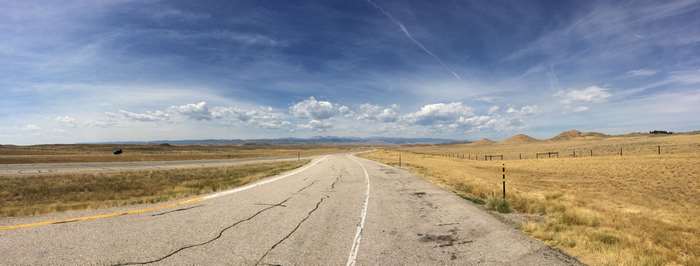Panoramic view of a highway in Wyoming