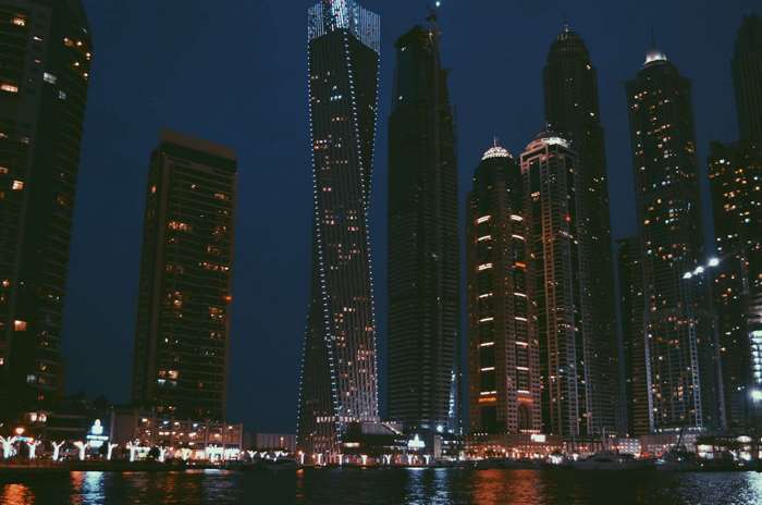 Dubai Marina skyscrapers at night