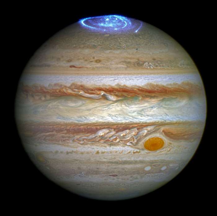 Jupiter with auroras captured by Hubble Space Telescope