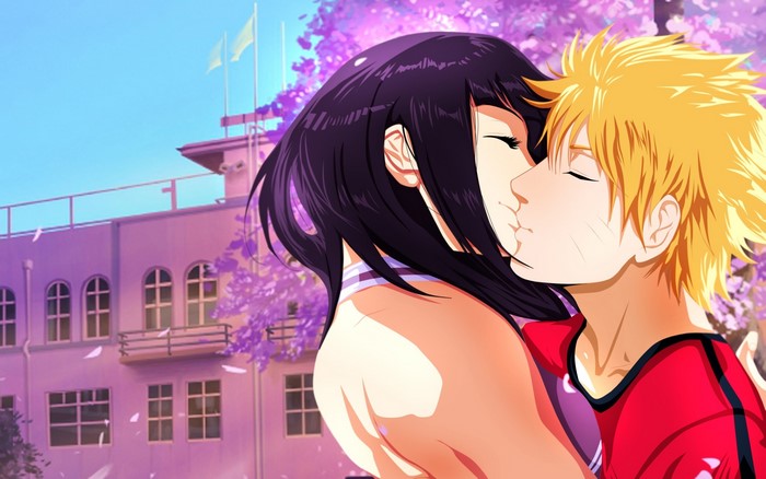 Naruto Uzumaki and Hinata Hyuga Sharing a Tender Kiss