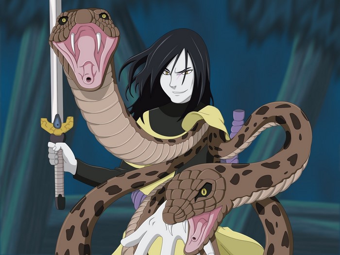 Orochimaru from Naruto with snakes and sword