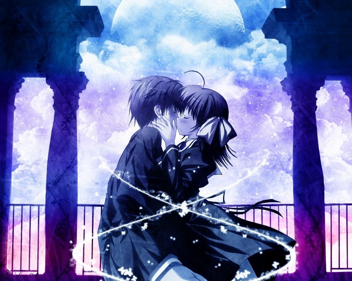 Anime Couple Kissing Under the Moon
