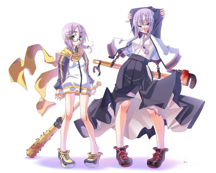 Two anime girls with weapons