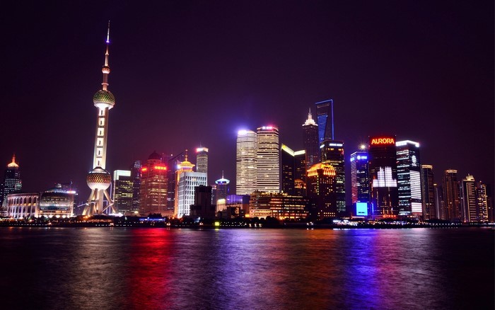 Shanghai skyline at night with Oriental Pearl Tower