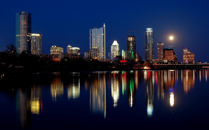 Austin, Texas Skyline at Night with Moon