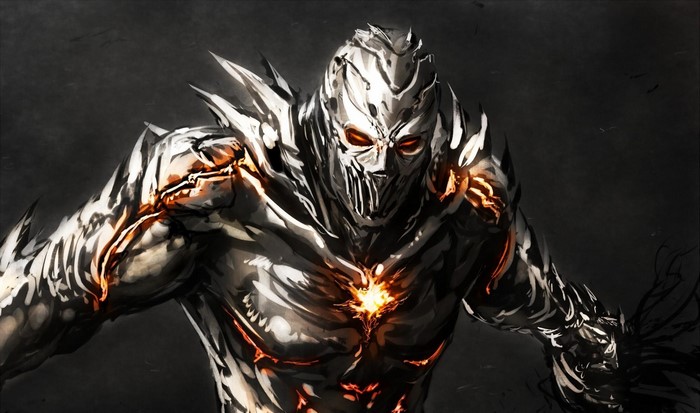 Monster with glowing cracks and red eyes
