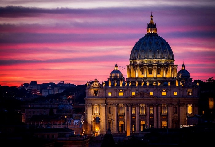 St. Peter's Basilica at Sunset in Vatican City, Rome