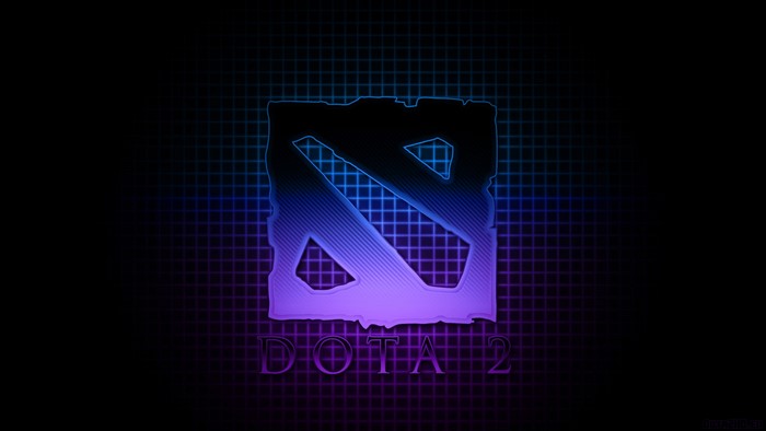 Dota 2 logo with neon grid background