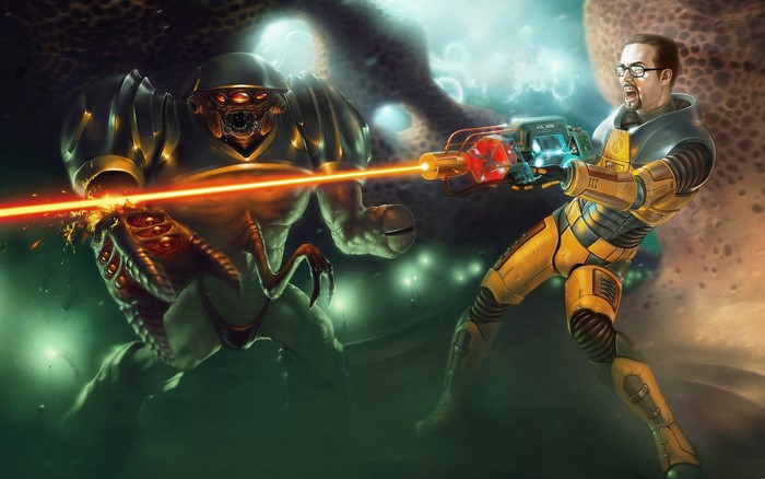 Half-Life Gordon Freeman Battling Alien Monster