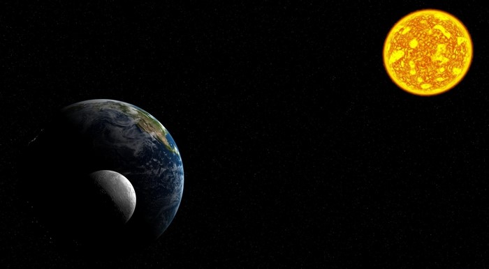 Earth, Moon, and Sun in Space