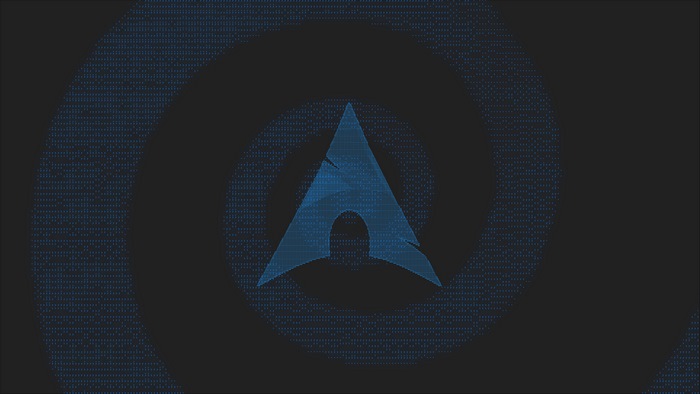 Arch Linux logo on a dark spiral background