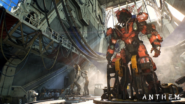 Anthem video game with Javelins and characters