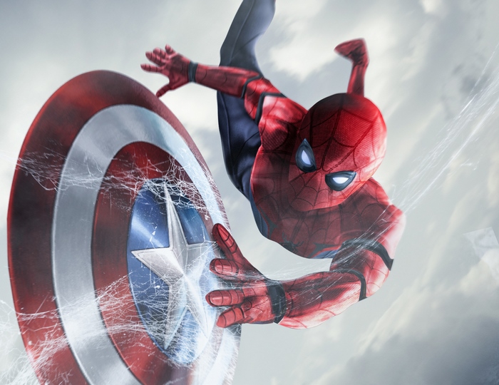 Spider-Man holding Captain America's shield