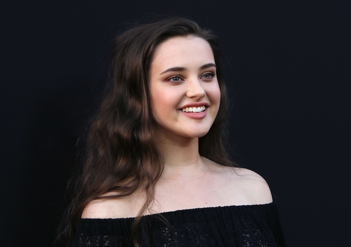 Katherine Langford Smiling in Black Off-Shoulder Top