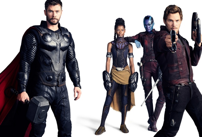 Thor, Star Lord, Nebula, and Shuri from Avengers: Infinity War
