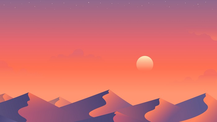 Minimalist desert landscape at sunset with sun