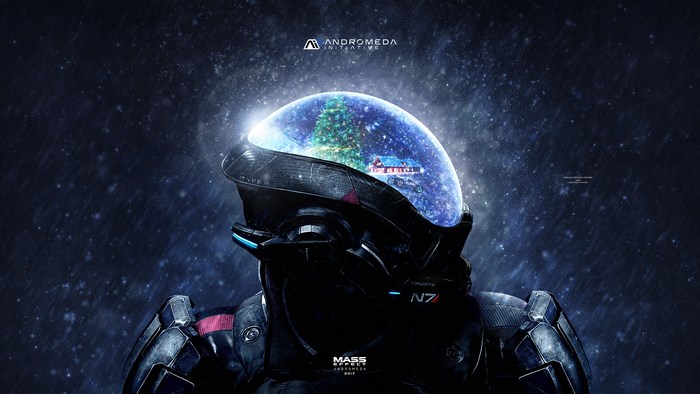 Mass Effect Andromeda helmet with Christmas scene