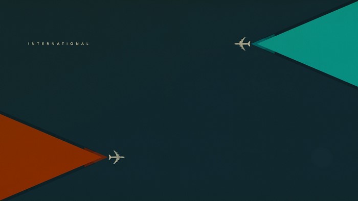 Two airplanes flying towards colored triangles