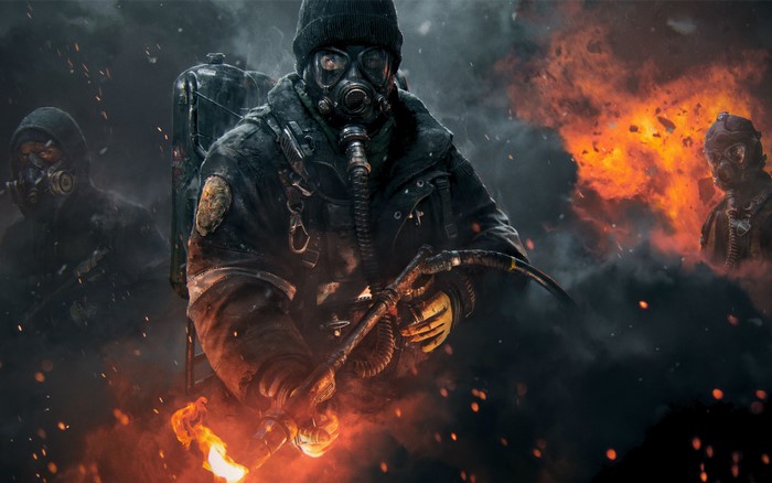 The Division characters in a fiery scene