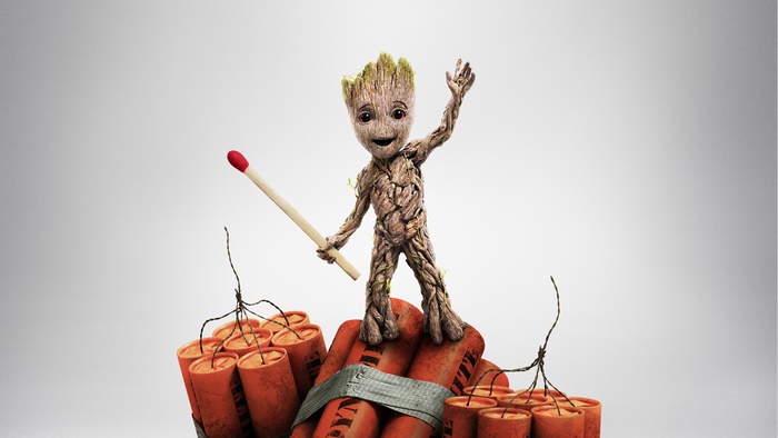 Baby Groot from Guardians of the Galaxy with Dynamite