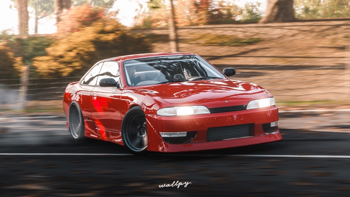 Red Nissan Silvia S14 drifting in Forza Horizon 4