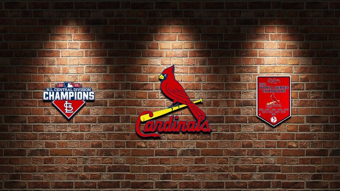 St. Louis Cardinals Championship Logos on Brick Wall