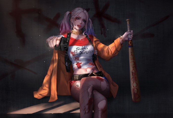 Harley Quinn with Gun and Baseball Bat