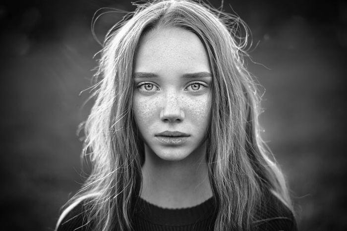 Black and white portrait of a young girl