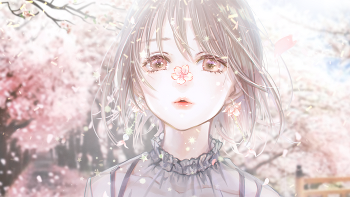 Anime Girl in Spring Cherry Blossom Scene