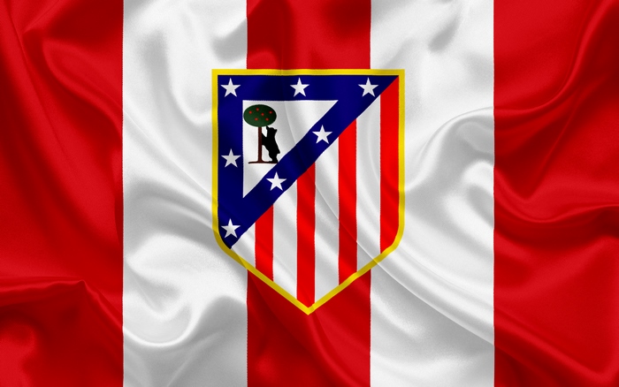 Atlético Madrid soccer emblem on flag